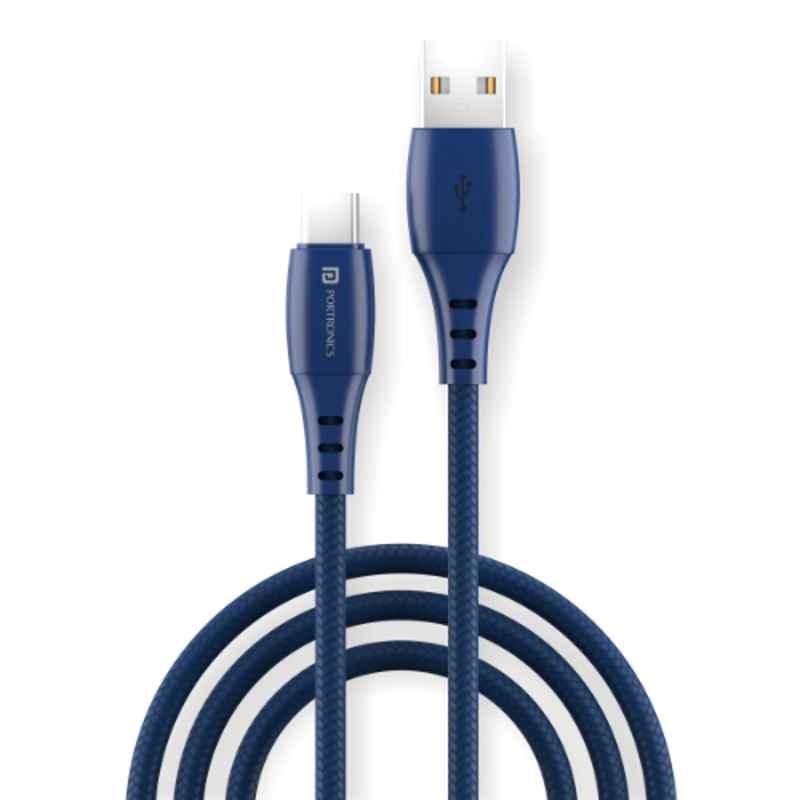 Portronics Konnect A 1m TPE & Nylon Braided Blue Type C with PVC Heads, POR 1414