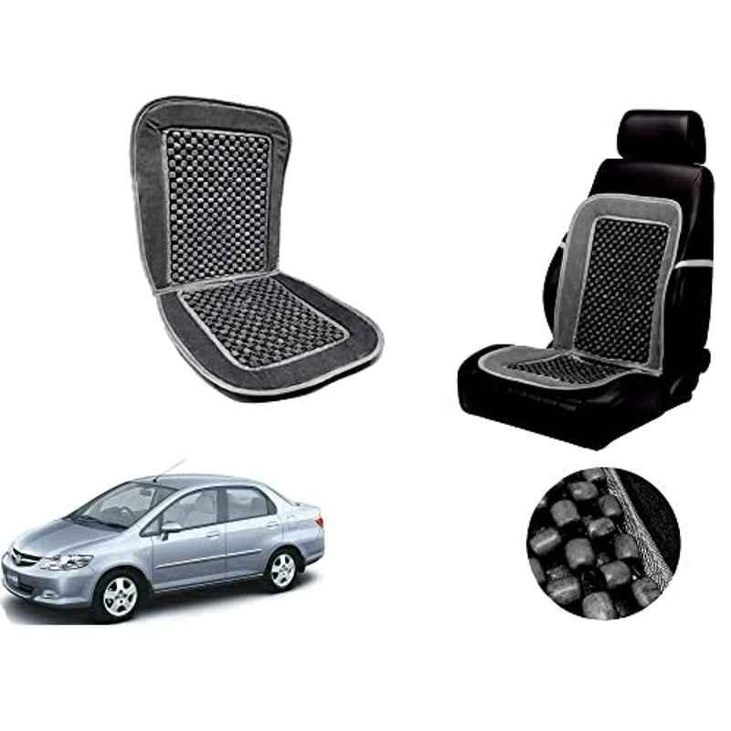 Auto Pearl PU, Velvet & Wooden Beads Grey Rectangular Seat Cushion for Honda CityZX