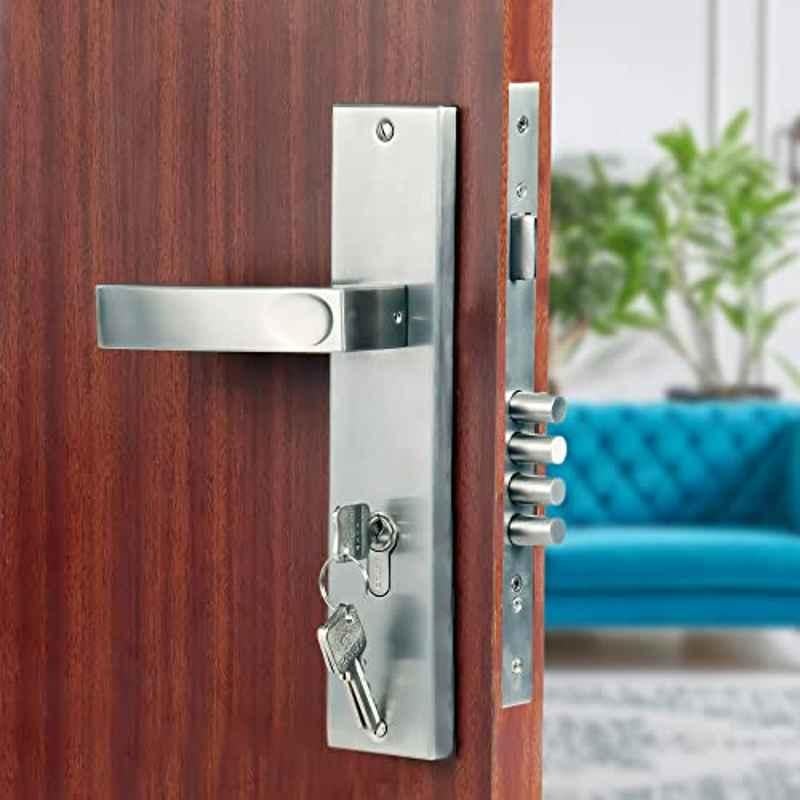 Saze Fasino 10 inch Stainless Steel Matt Finish Cylindrical Plate 4 Bullet Pin Mortise Door Lock Handle Set with 3 Keys