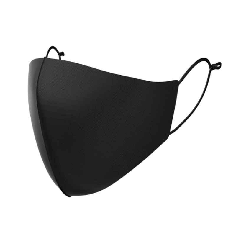 Arcatron 3 Layer Polyester Black Washable Face Mask with Adjustable Ear Loop, MK-ULT-L-B1, Size: Large