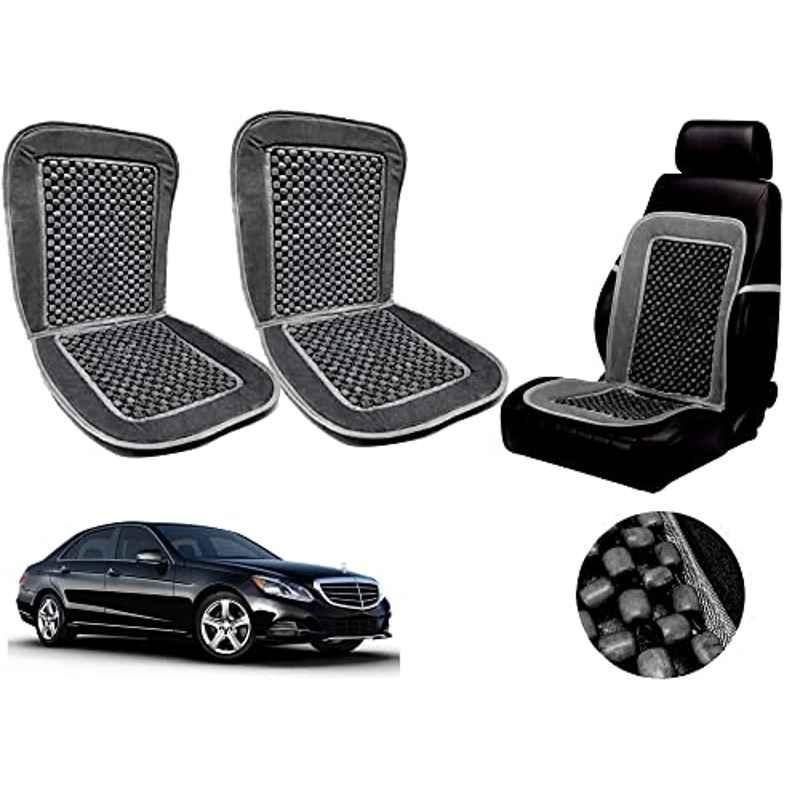 Auto Pearl PU, Velvet & Wooden Beads Grey Rectangular Seat Cushion for Mercedes Benz E250 (Pack of 2 )