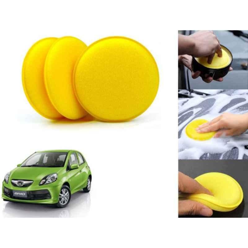 Auto Pearl Polyurethane Beige Washing & Waxing Polish Foam Sponge for Brio (Pack of 3)