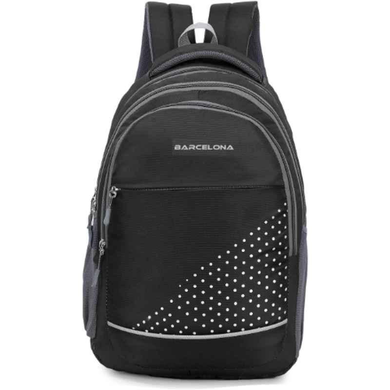 Barcelona 24L Polyester Black Casual Laptop Backpack with Rain Cover