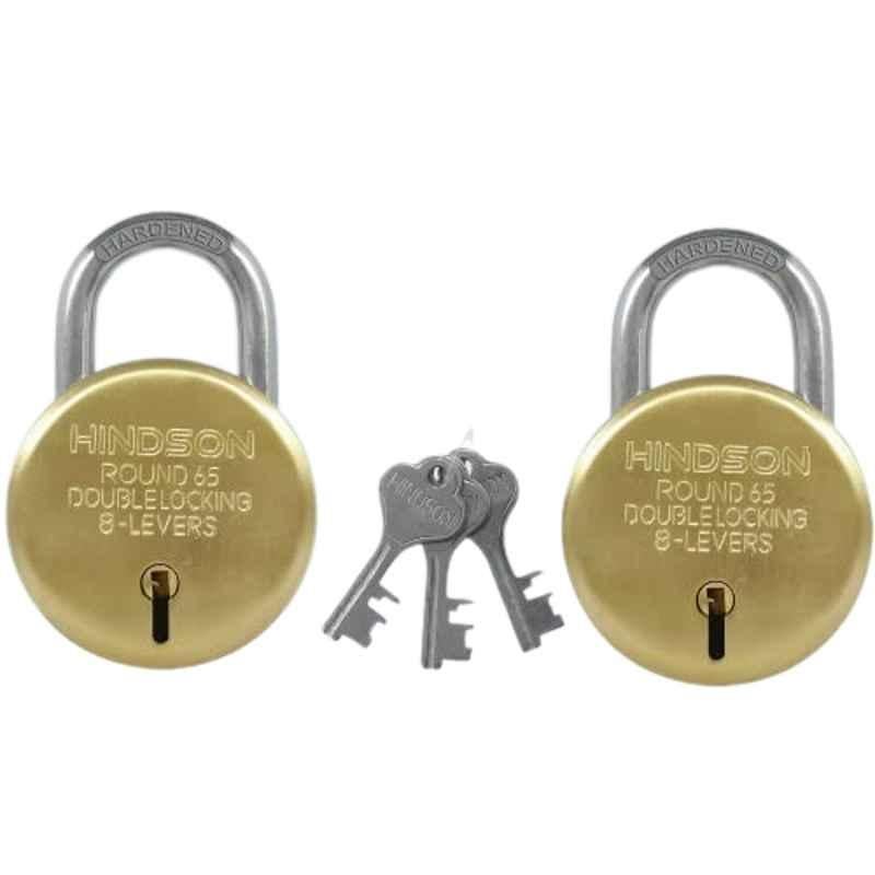 Hindson 2 Pcs 65mm Silver Gold Steel Double Locking Padlock Set with 3 Common Keys