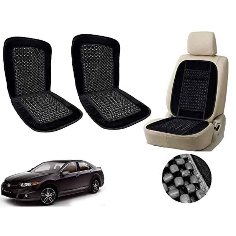 Auto Pearl PU, Velvet & Wooden Beads Black Rectangular Seat Cushion for Honda Accord (Pack of 2 )