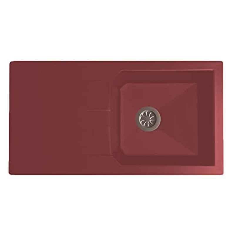 Uken Heavy Duty Quartz Kitchen Sink (39X19.5) With Accessories(40/20-Qr-Me-Cs-6) Red