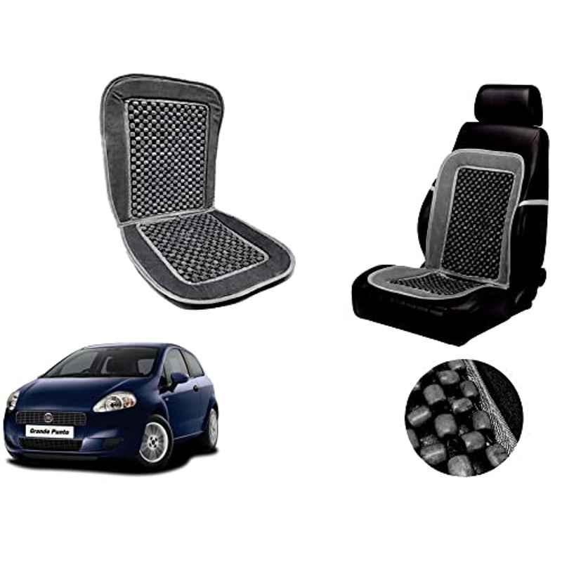 Auto Pearl PU, Velvet & Wooden Beads Grey Rectangular Seat Cushion for Fiat Punto