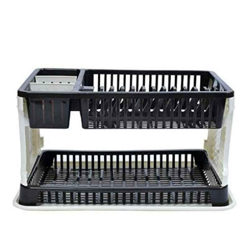 DeoDap Plastic White & Black Kitchen Organizer Rack with Water Storing Tray, 2221