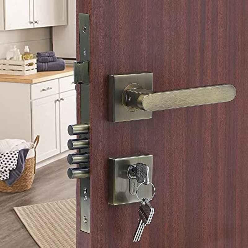 Voltizi Rose Stainless Steel 304 Brass Finish Mortise Door Lock Handle Set with Both Side Key, LB-304