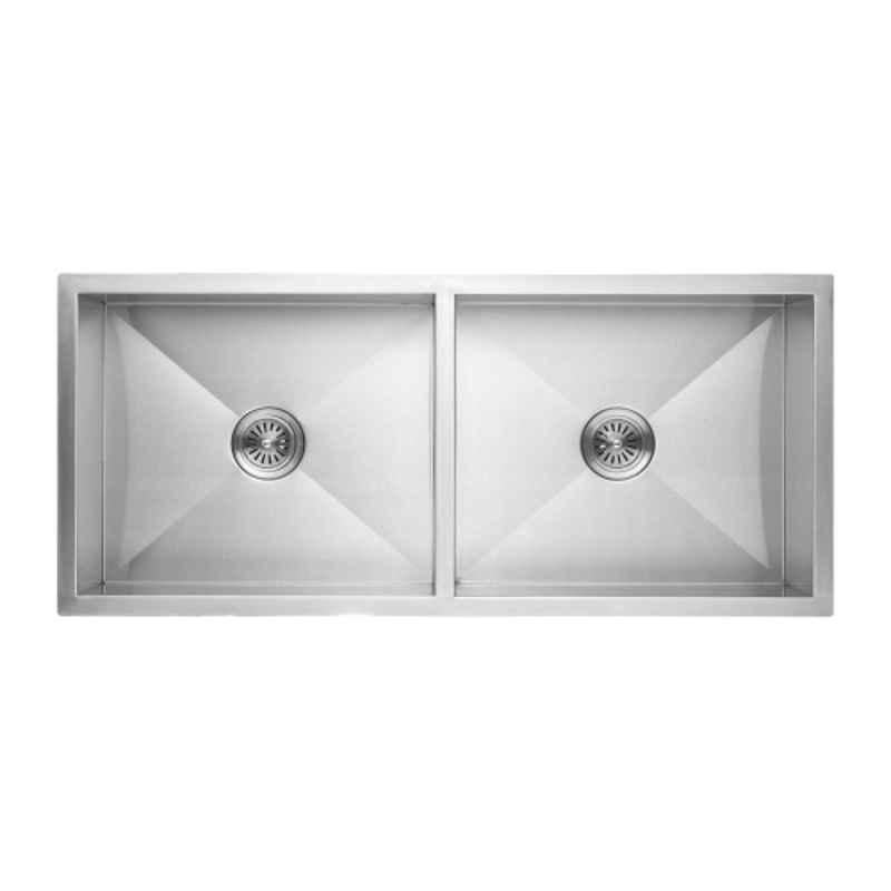 Neelkanth Handmade 1150x508mm Stainless Steel Double Bowl Matt Kitchen Sink, NKR-HM0-DB01