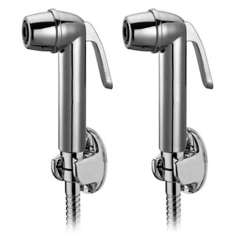 Drizzle Super 2 Pcs Plastic Chrome Finish Silver Health Faucet Set with 1m Flexible Tube & Wall Hook, AHFSUPERSET2
