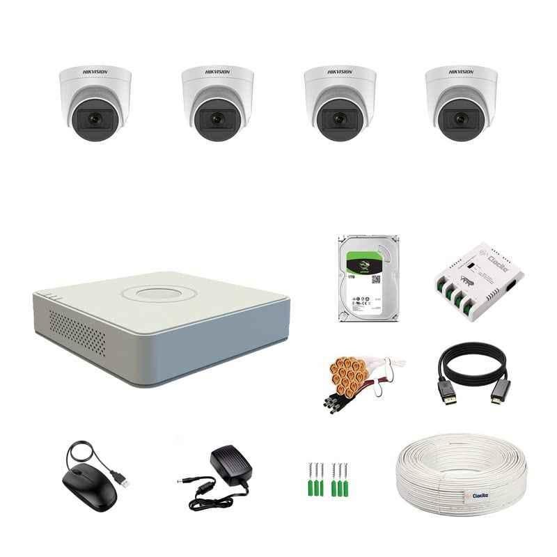 Hikvision 4 Channel DVR, 5MP 4 Pcs Dome Day/Night Vision Camera, 1TB HDD, 70m 1+3 Cable Roll, 4 CH Power Supply, BNC & DC Full Kit
