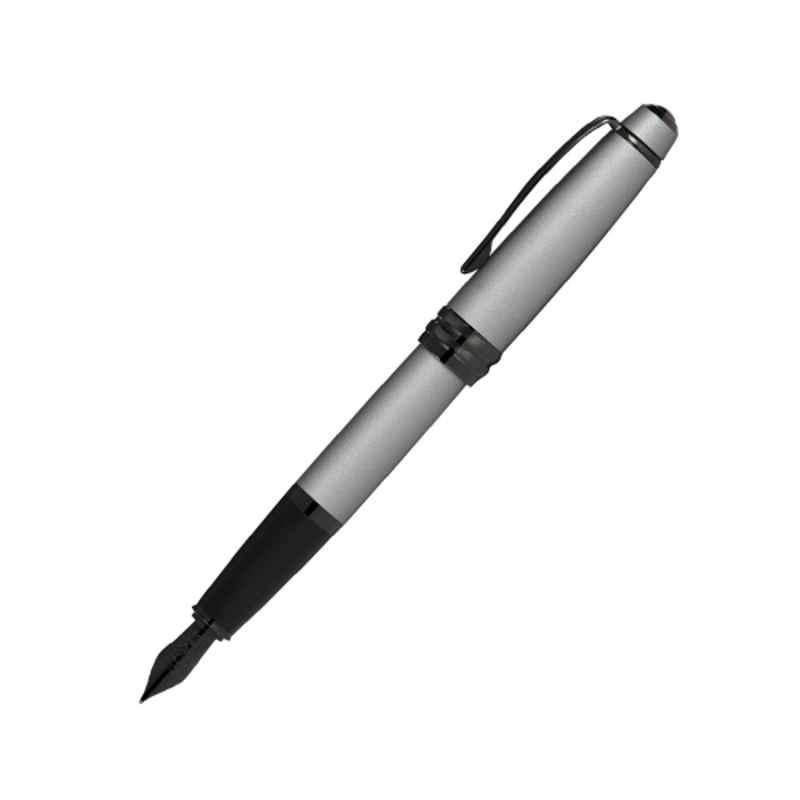 Cross Bailey Black Ink Matte Gray Lacquer Finish Fountain Pen with 2 Pcs Black Pen Cartridges Set, AT0456-20XJ