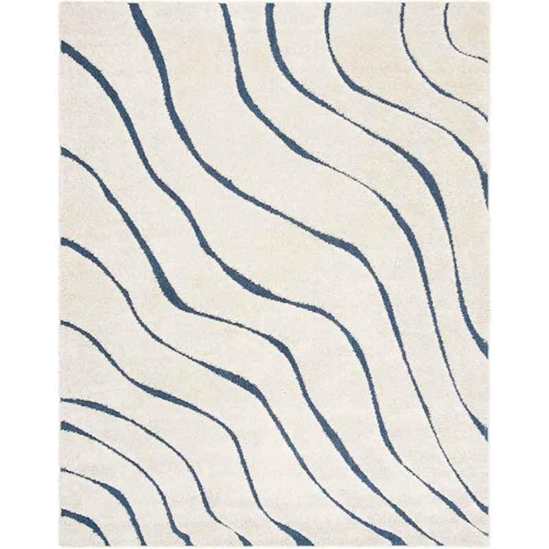 Carpetify 3x5ft Ivory & Blue Abstract Wavy Design Shaggy Carpet, 1224YR1KG2L