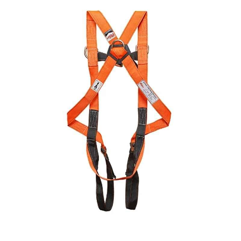RSH Polyester Floro Orange & Black Full Body Safety Harness with Single Hook & Rope, RSH018