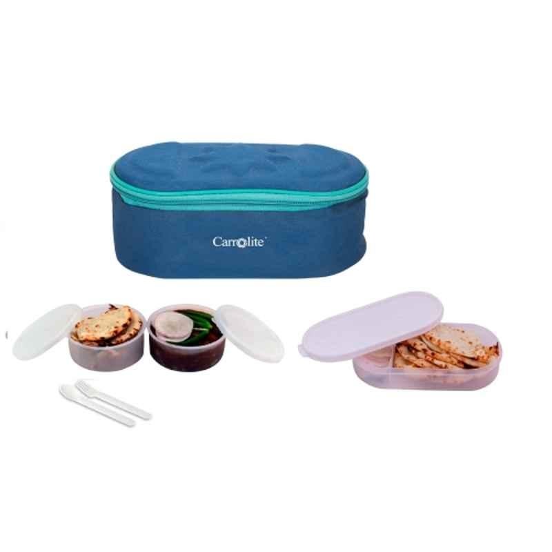 Carrolite 650ml Blue & White Plastic Lunchbox, White_P-41 (Pack of 5)