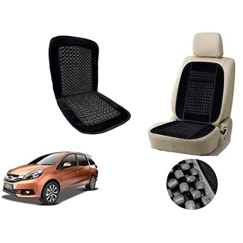 Auto Pearl PU, Velvet & Wooden Beads Black Rectangular Seat Cushion for Honda Mobilio