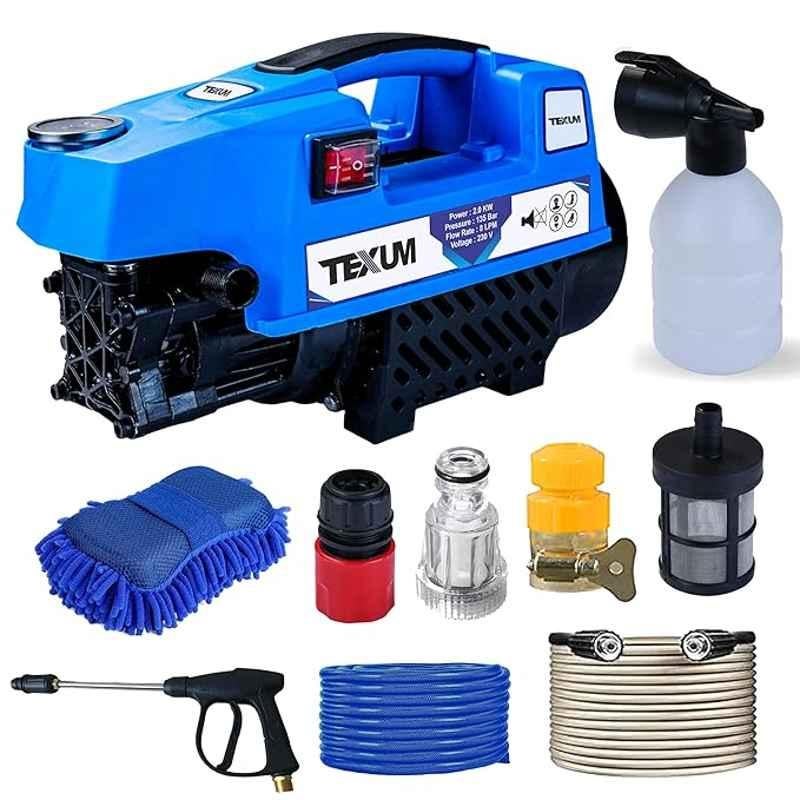 TEXUM 2000W 135bar 8lpm Blue Portable High Pressure Car Washer Machine with Accessories, TX-25