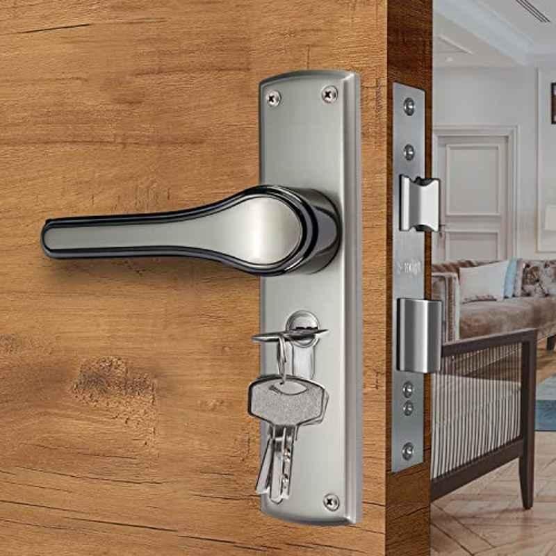 Screwtight 8 inch Zinc Satin Nickel Both Side Key Mortise Handle Door Lock Set, AZMPH-1099-CY-SB-OSK