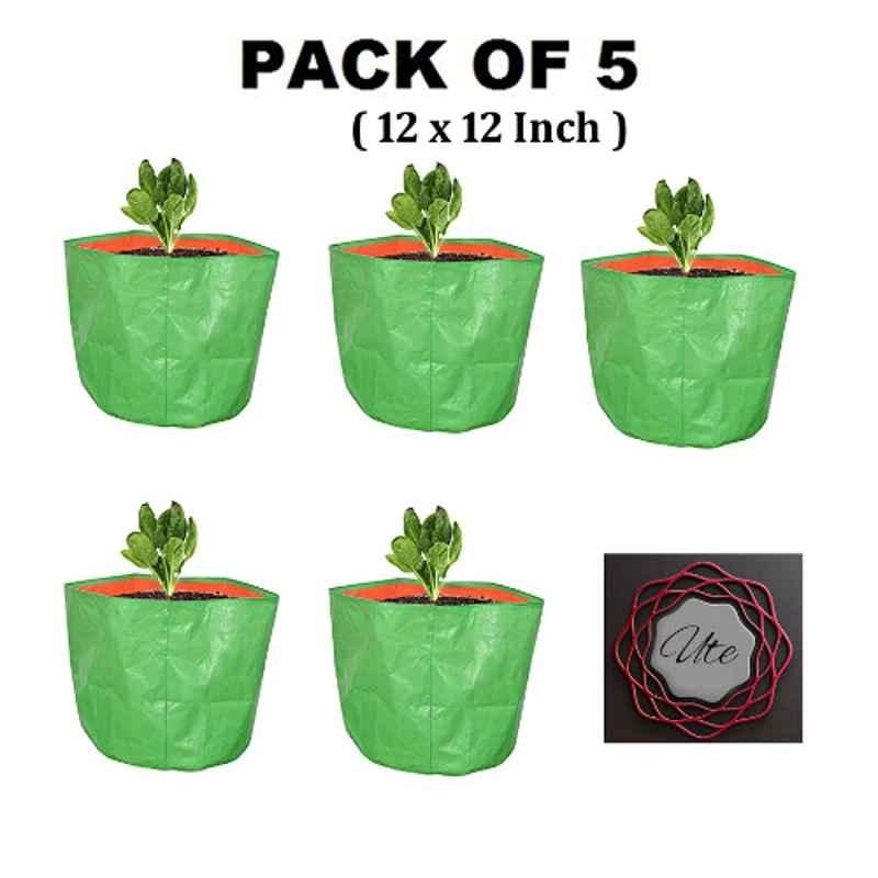 UTE 12x12 inch 250 GSM HDPE Grow Bag for Plants, UTE2002 (Pack of 5)