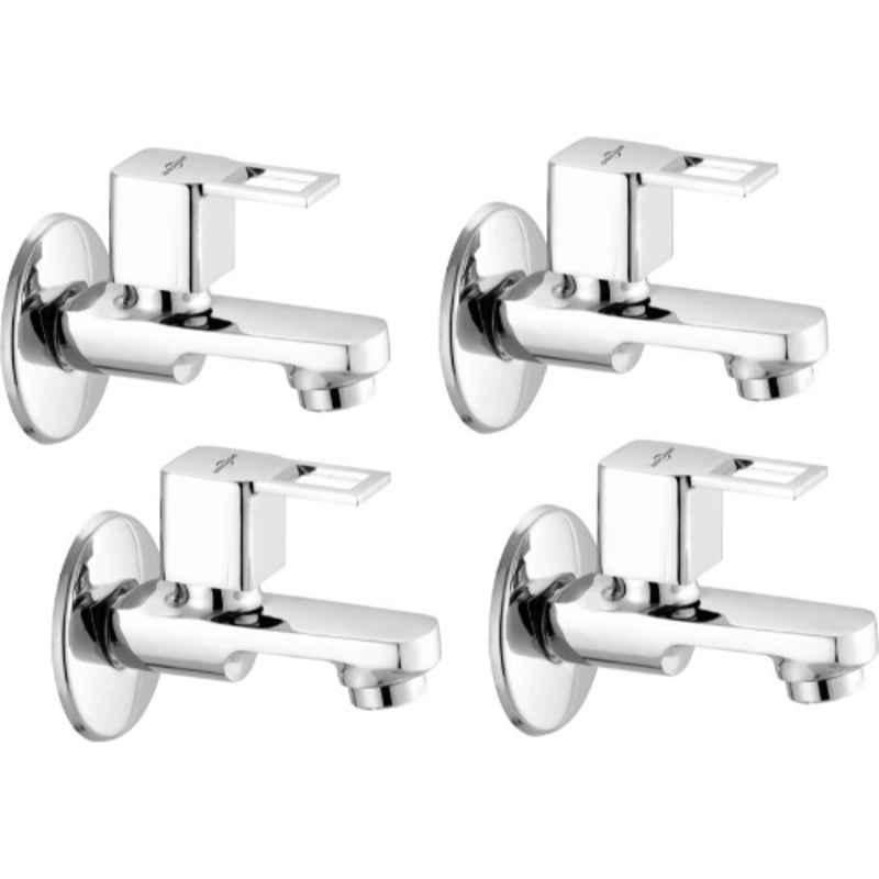 Neelkund Brass Silver Chrome Finish Square Cut Bib Tap (Pack of 4)