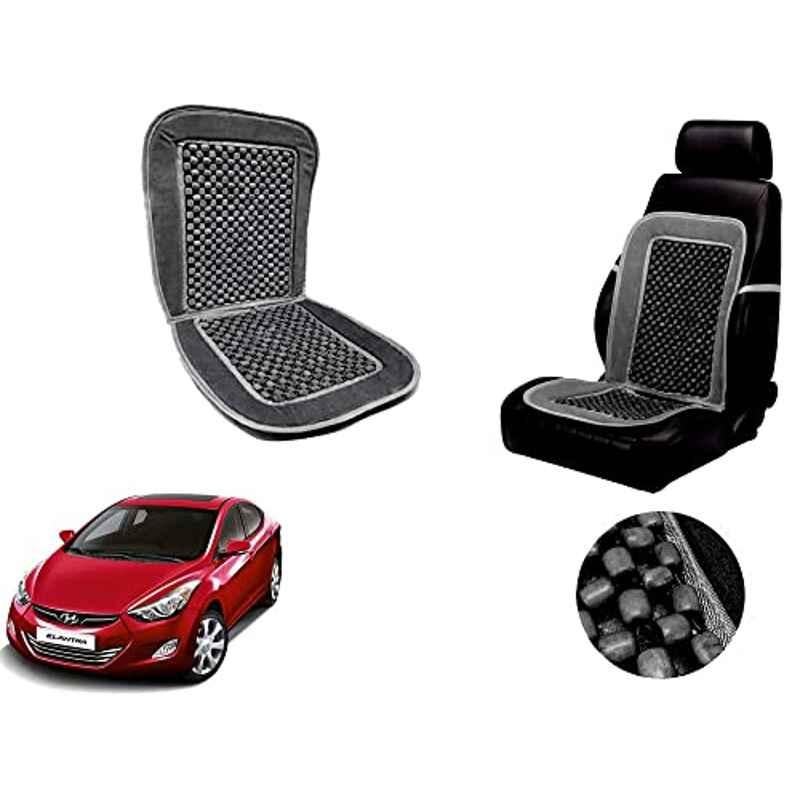 Auto Pearl PU, Velvet & Wooden Beads Grey Rectangular Seat Cushion for Hyundai Elantra
