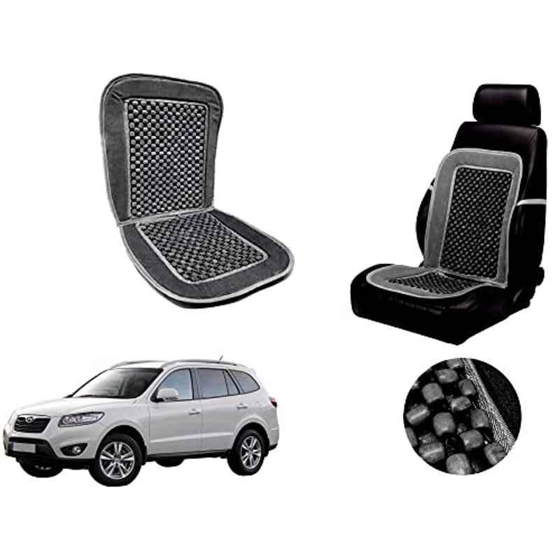 Auto Pearl PU, Velvet & Wooden Beads Grey Rectangular Seat Cushion for Hyundai Terracan