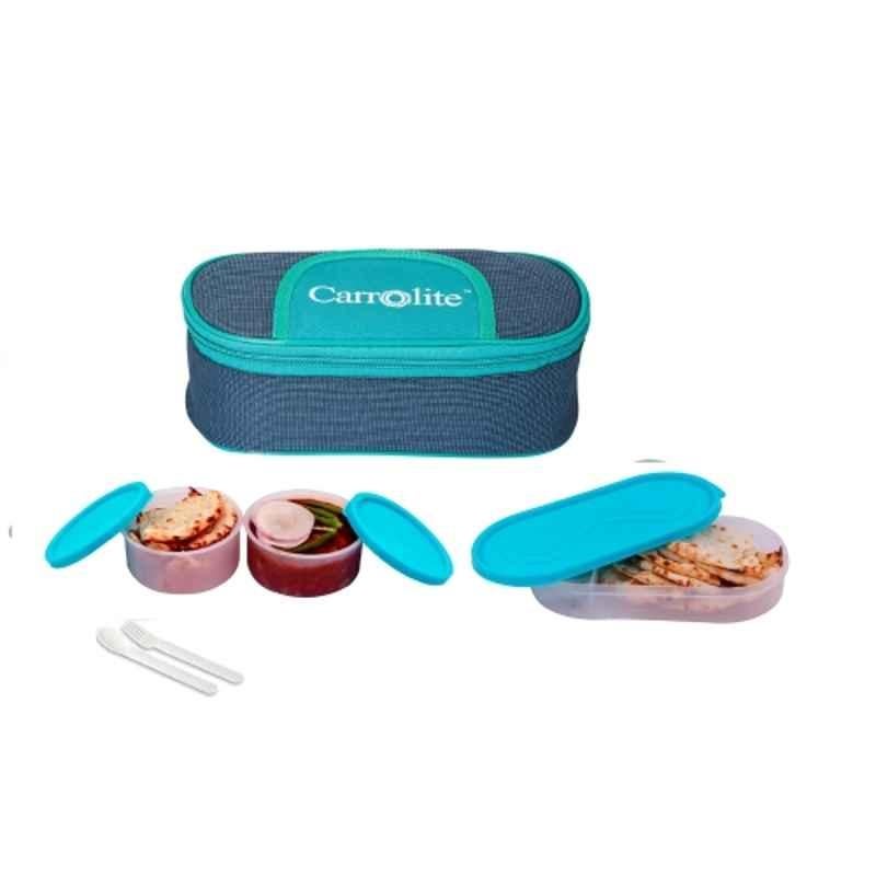 Carrolite 650ml Blue & Cyan Plastic Lunchbox, Syan_P-19 (Pack of 3)