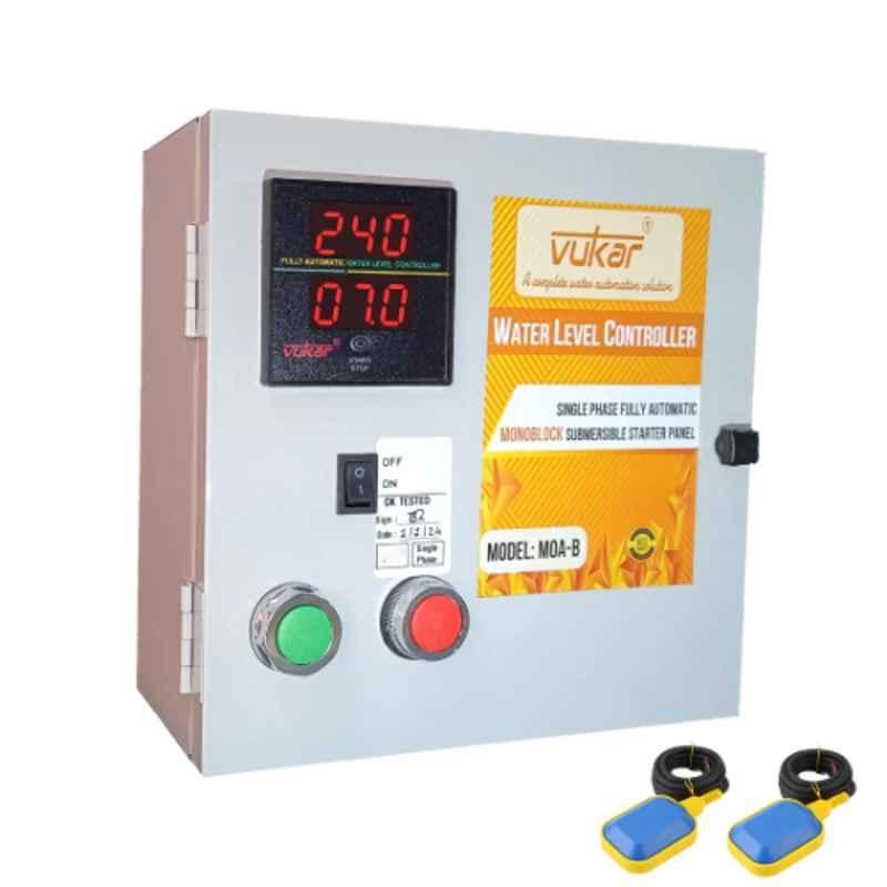 Vukar MOA-B 0.5HP Single Phase Digital Fully Automatic Water Level Controller with Inbuilt Monoblock Motor Starter Panel & Dual Tank Float Switch Sensor for Monoblock (Tullu) Motor, MOA-B0