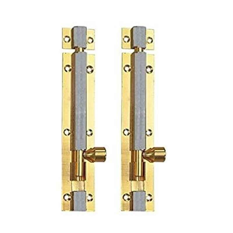 Smart Shophar 4 inch Brass Gold Silver Plain Tower Bolt, SHA10TW-PLAN-GS04-P2 (Pack of 2)
