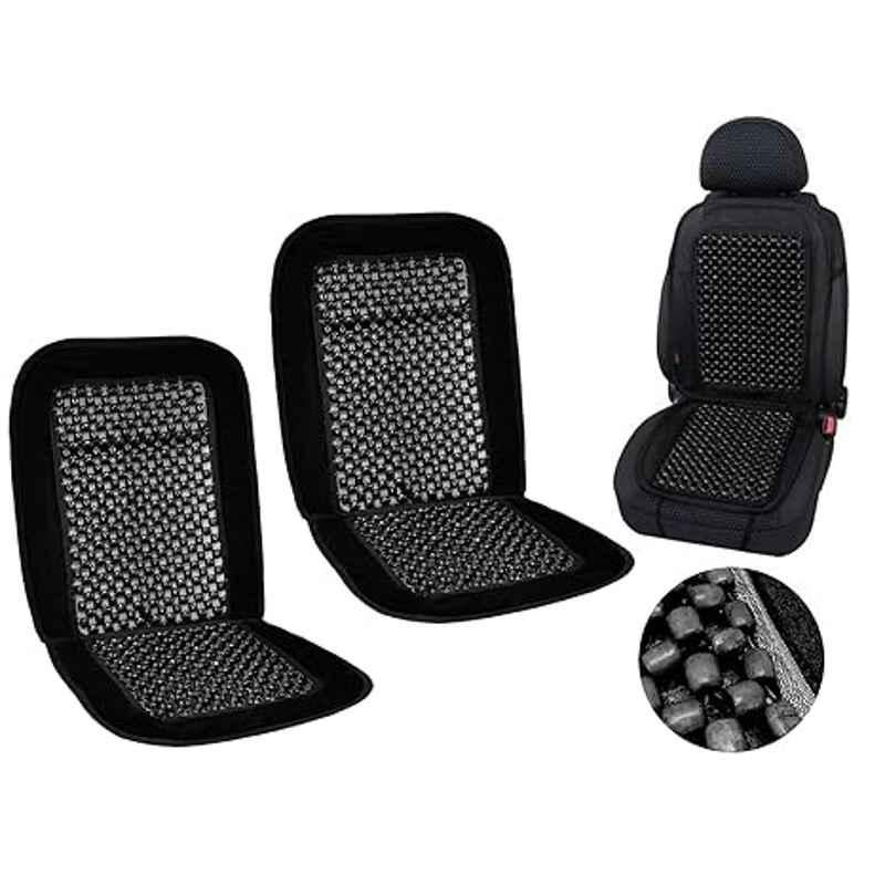 Auto Pearl PU, Velvet & Wooden Beads Black Rectangular Seat Cushion for Mercedes Benz CLA-Class (Pack of 2 )