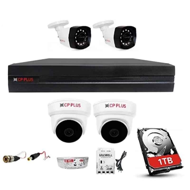 CP Plus 2.4MP 2 Pcs Dome, 2 Pcs Bullet Camera, 1TB Hardisk, 4CH DVR, 90m Cable Roll, Power Supply, BNC & DC Connector Kit