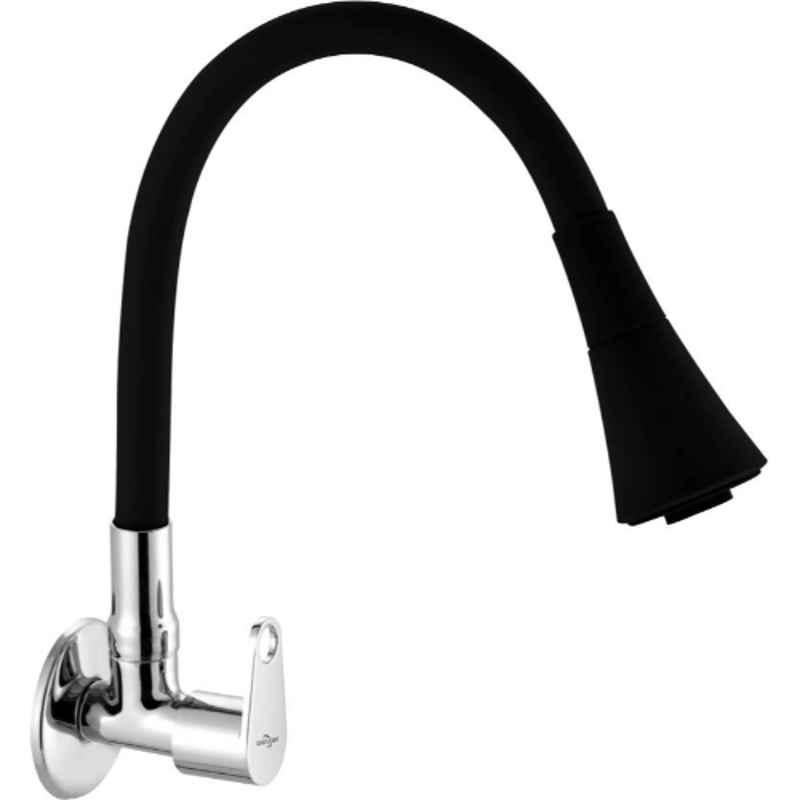 Neelkund Eva Smart Brass Black Chrome Finish Flexible Sink Tap with 360 deg Flexible Silicon Hose & Dual Flow