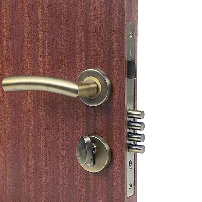 Homexpert Rose MG-1105 60mm Stainless Steel Antique Brass Finish Cylindrical Plate One Side Key Mortise Door Lock Set