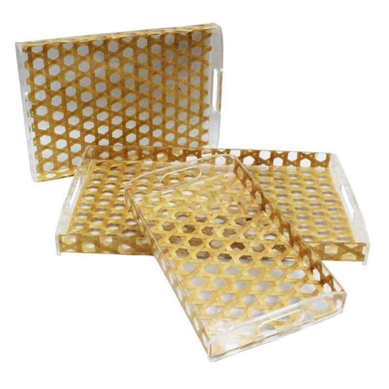 iLife 3 Pcs 4mm Acrylic Bamboo Serving Tray Set