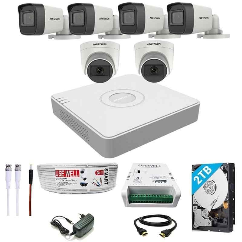 Hikvision 5MP 2 Pcs Dome, 4 Pcs Bullet Camera, 2TB Hardisk, 8CH DVR, Power Supply, BNC & DC Connector Kit