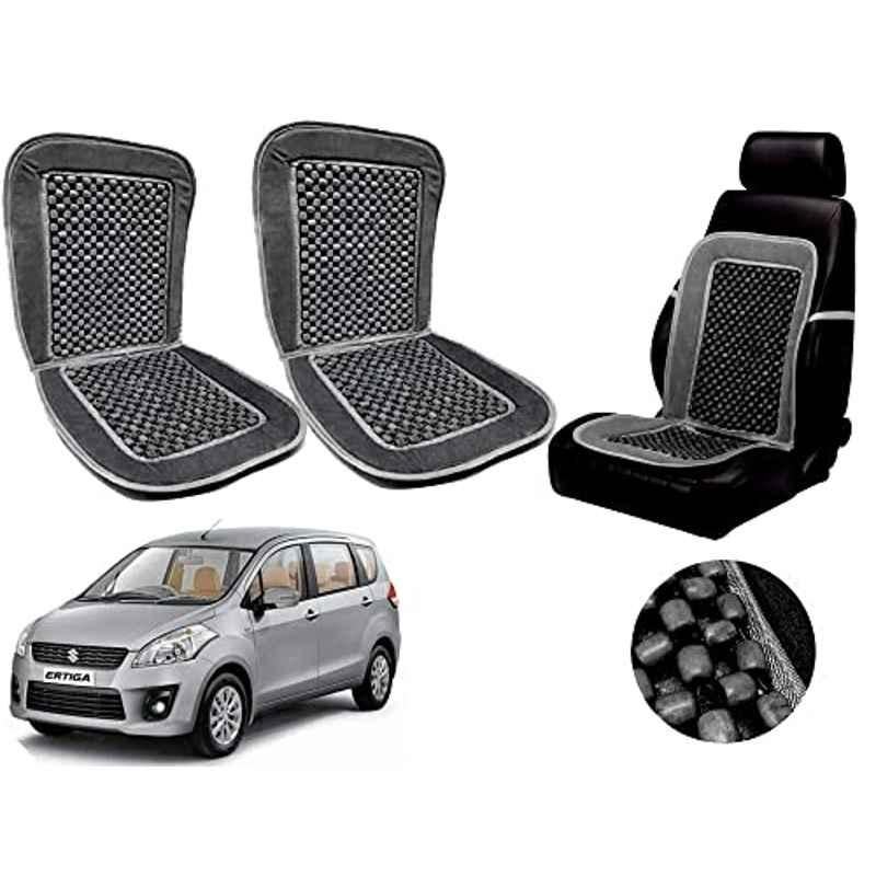 Auto Pearl PU, Velvet & Wooden Beads Grey Rectangular Seat Cushion for Maruti Suzuki Ertiga (Pack of 2 )