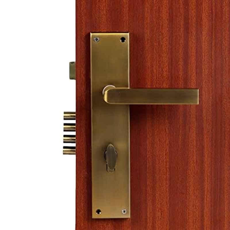 Saze 10 inch Stainless Steel Matt Antique Brass Finish Cylindrical Plate Mortise Door Lock Handle Set