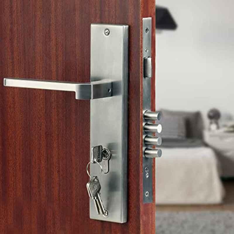 Saze 10 inch Stainless Steel Matt Finish Cylindrical Plate 4 Bullet Pin Mortise Door Lock Handle Set with 3 Computer Keys, Mg306