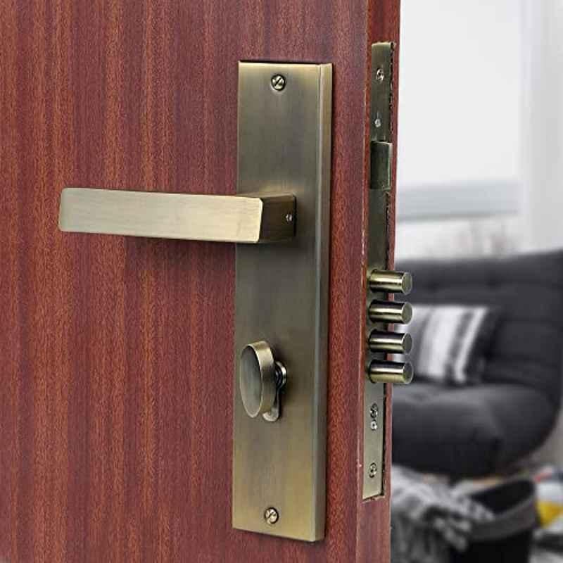 Voltizi 10 inch Stainless Steel 304 Antique Brass Finish Cylindrical Plate Mortise Door Lock Handle Set, LB10003