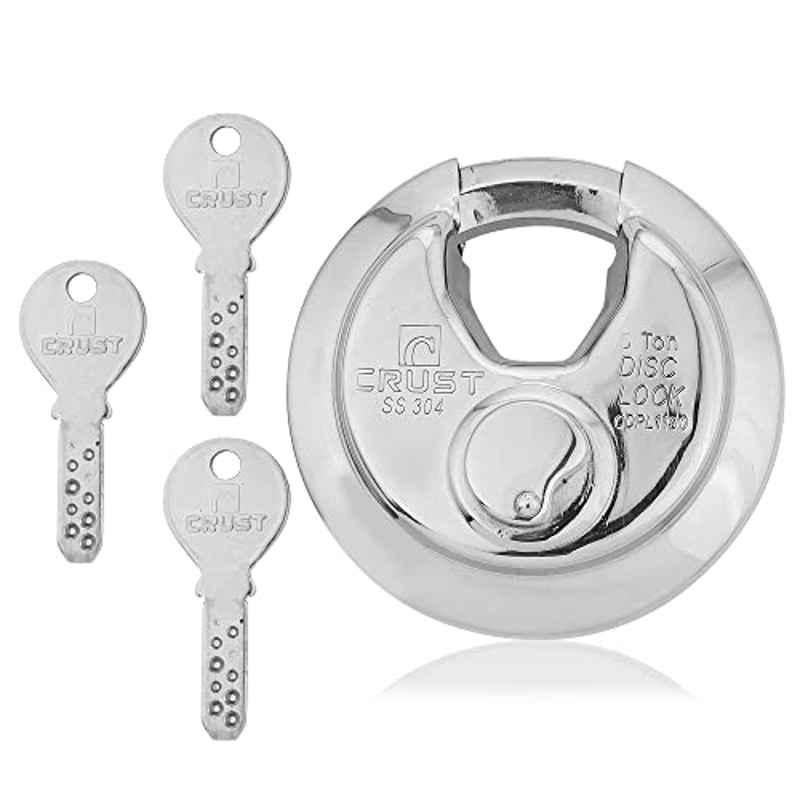 Voltizi 90mm Stainless Steel Polished Silver Combination Hex Disc Padlock