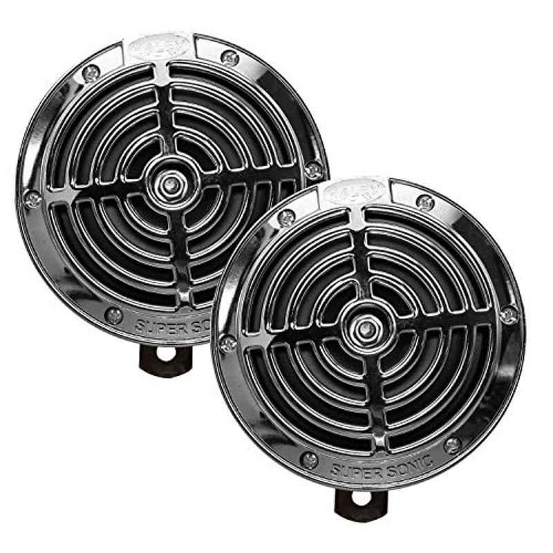 AllExtreme Shon Super Sonic Bike & Car Horns Super Loud Sound Air Siren (12V, Black & Silver), (Pack of 2)