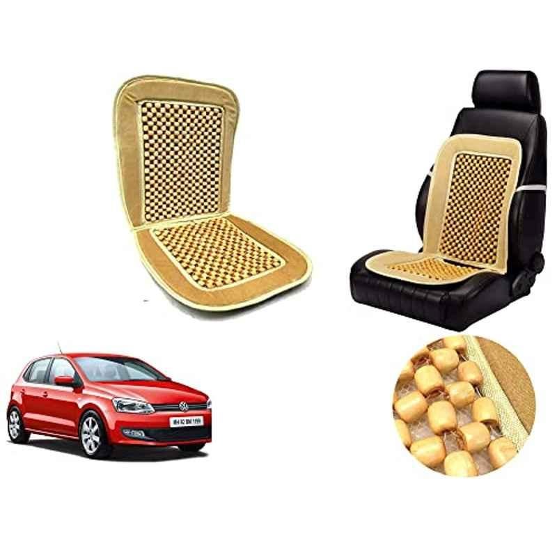 Auto Pearl PU, Velvet & Wooden Beads Beige Rectangular Seat Cushion for Volkswagen Polo