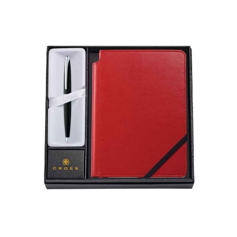 Cross ATX Basalt Black Ink Ballpoint Pen with xxlarge Red Journal Notebook Set, 882-3/3M