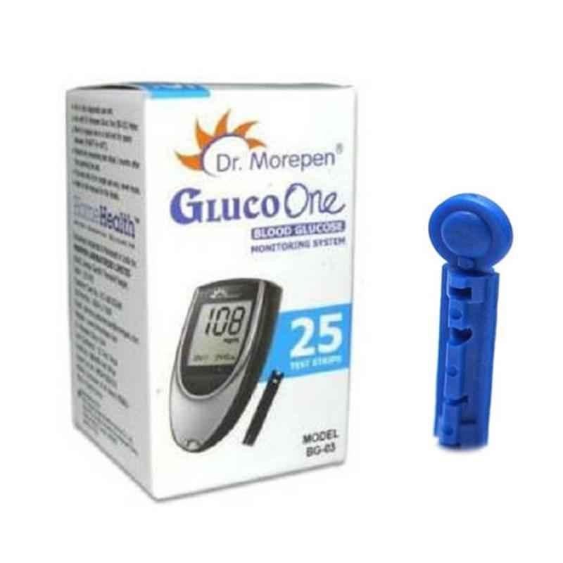 Dr. Morepen Gluco One BG 03 25 Pcs Test Strips & Euroclix 100 Pcs 30 Gauge Blood Lancet Box