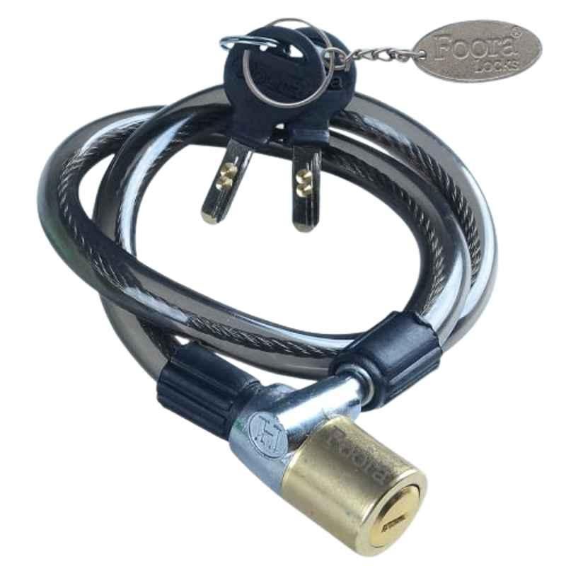 Foora CL-02 22 inch Black Brass Coated Multipurpose Steel Cable Lock with 2 Ultra Brass Molded Keys & Keychain