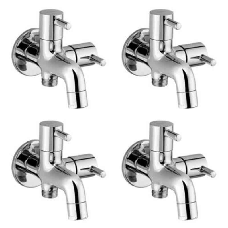 Drizzle Flora 4 Pcs 2 in 1 Brass Chrome Finish Silver Bib Cock Set, ABC2IN1FLORA4