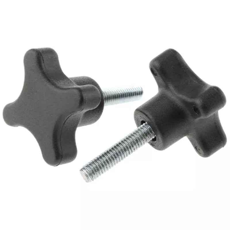 RS Pro M6 Black 4-Arm Clamping Knob, 7027692