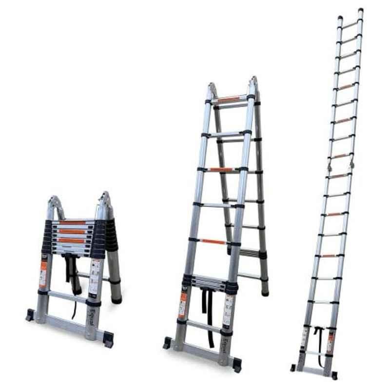 Equal 150kg 18 Steps 22ft Aluminium Silver Portable & Extension Double Folding Telescopic Ladder, EALT-D66