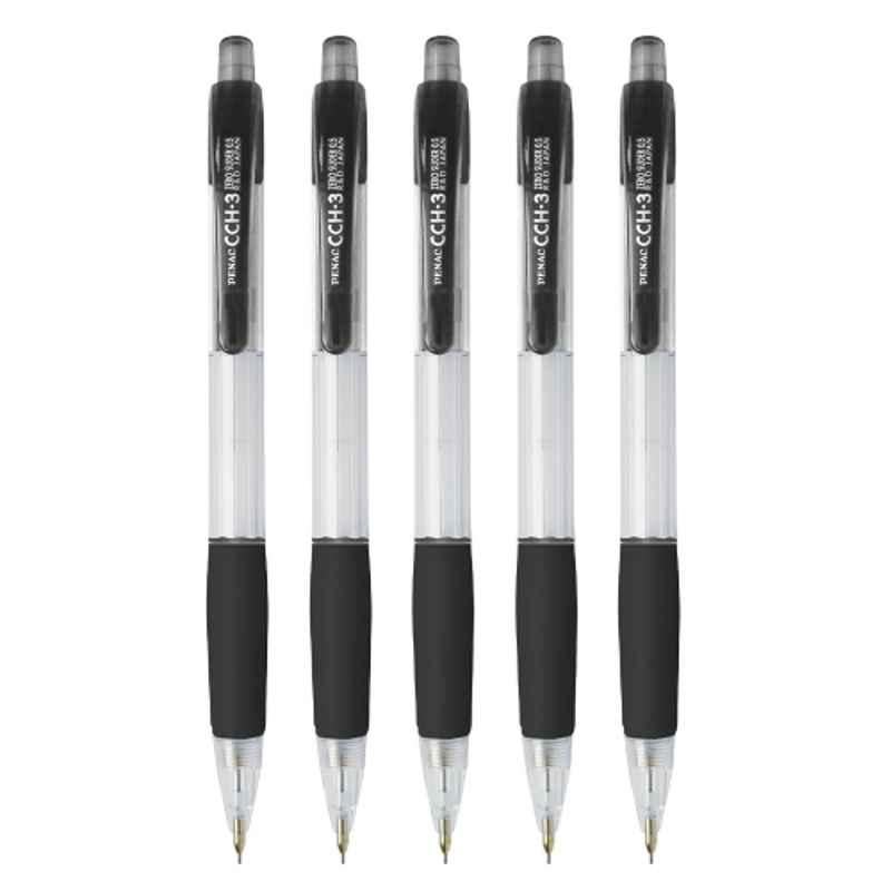 PENAC CCH-3 0.5mm Black Rubber Grip Mechanical Pencil, SA1701-06PO5 (Pack of 5)